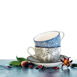 Zafferano Tue porcelain Tea cup with small plate grey - Buy now on ShopDecor - Discover the best products by ZAFFERANO design